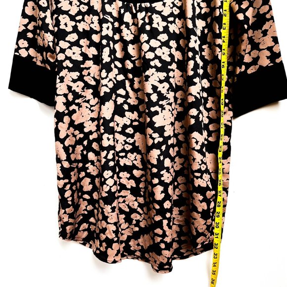 boutique black + tan shift dress w/high neckline & 3/4 sleeves size S - Picture 4 of 7